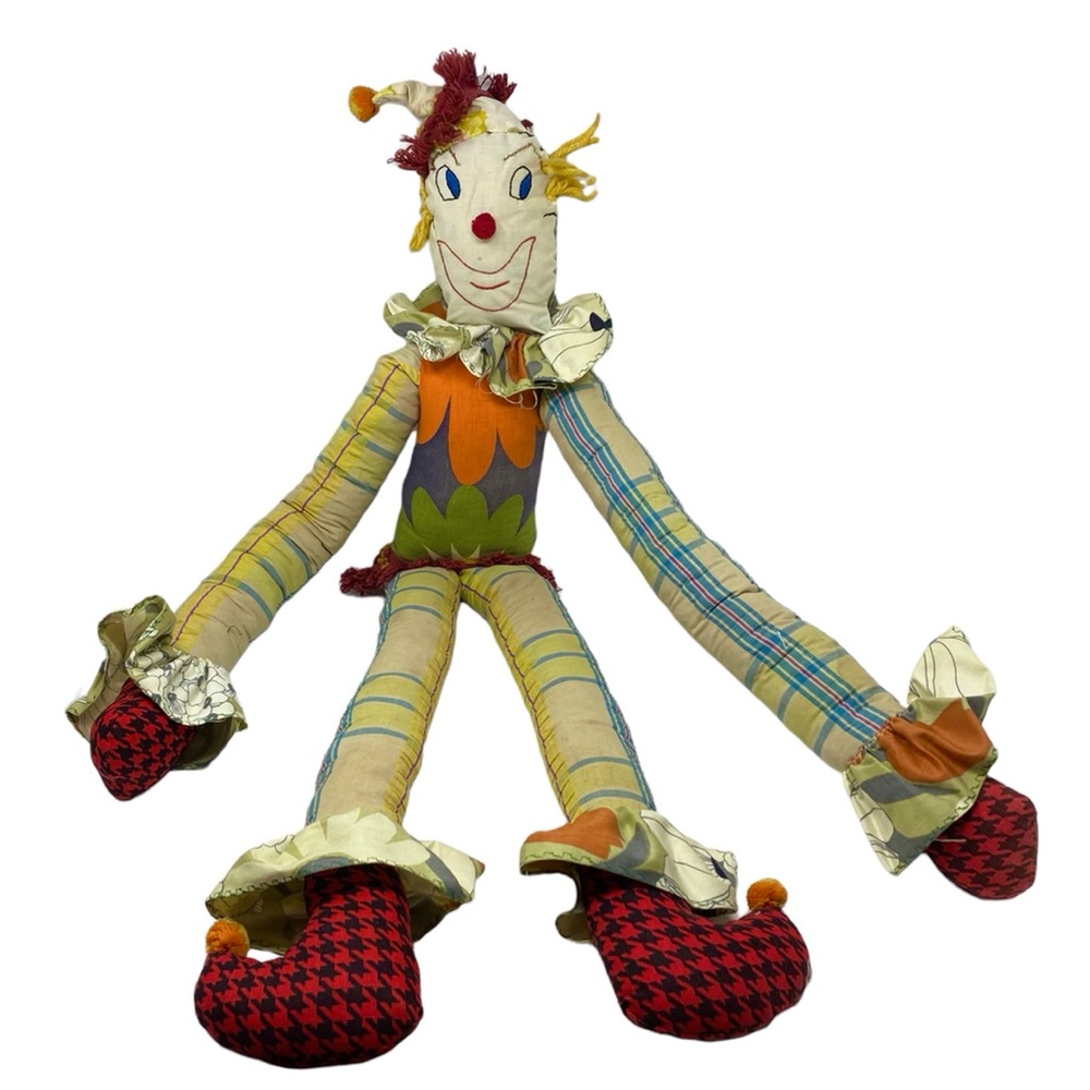 Antique Folk Art Clown Rag Doll